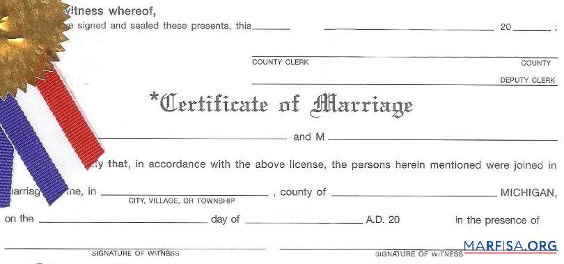 Printable USA County of Michigan marriage certificate sample